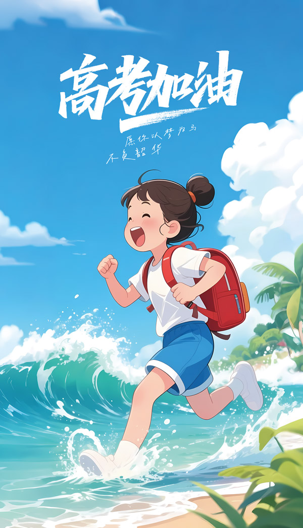 动漫风插画创意高考加油主题海报素材