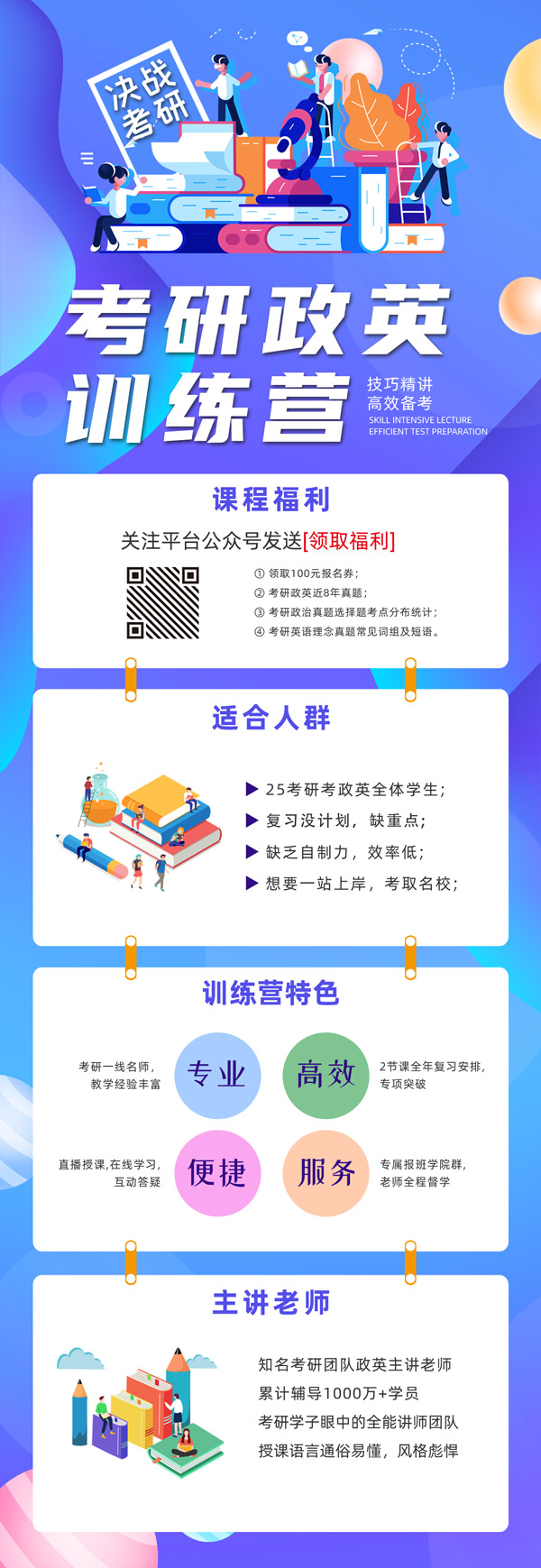 决战考研冲刺培训班招生广告长图模板素材