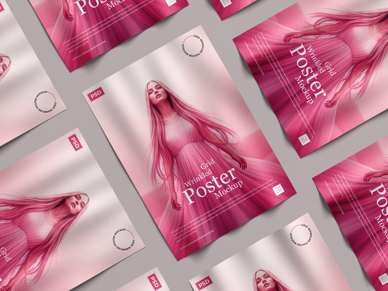 免费网格皱纹海报样机模型